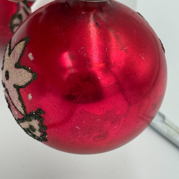 2 Vintage Austrian Plastic Cap Mica Christmas glass Ornaments Red Round Flower 2 - Picture 16 of 16